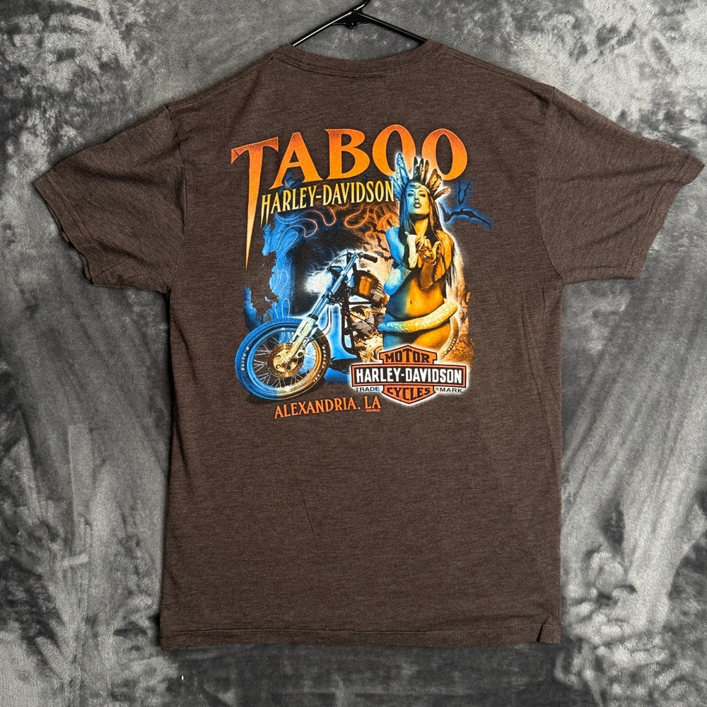 Harley-Davidson Graphic T-Shirt Mens Medium Brown Taboo Alexandria LA 7048 - Picture 6 of 7